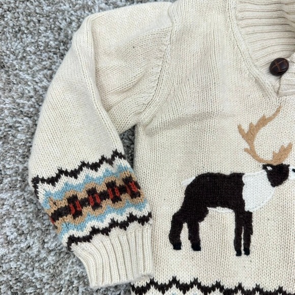Janie‎ and Jack Kids Fall Winter Knit Sweater 3T Shawl Collar Reindeer Fair Isle - Picture 6 of 7